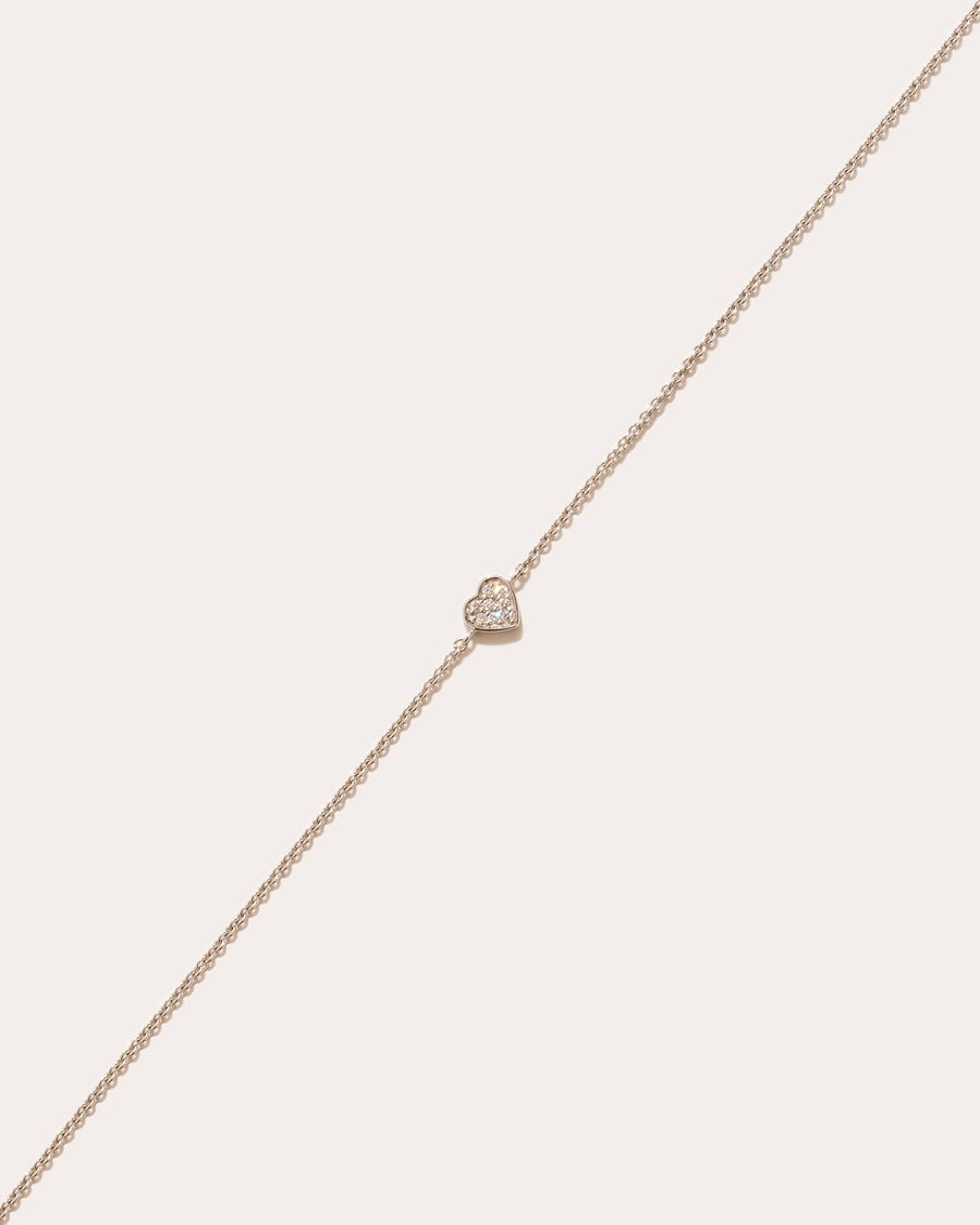 Ephyra heart symbol charm in 14k white gold, set with a lab-grown white diamond.