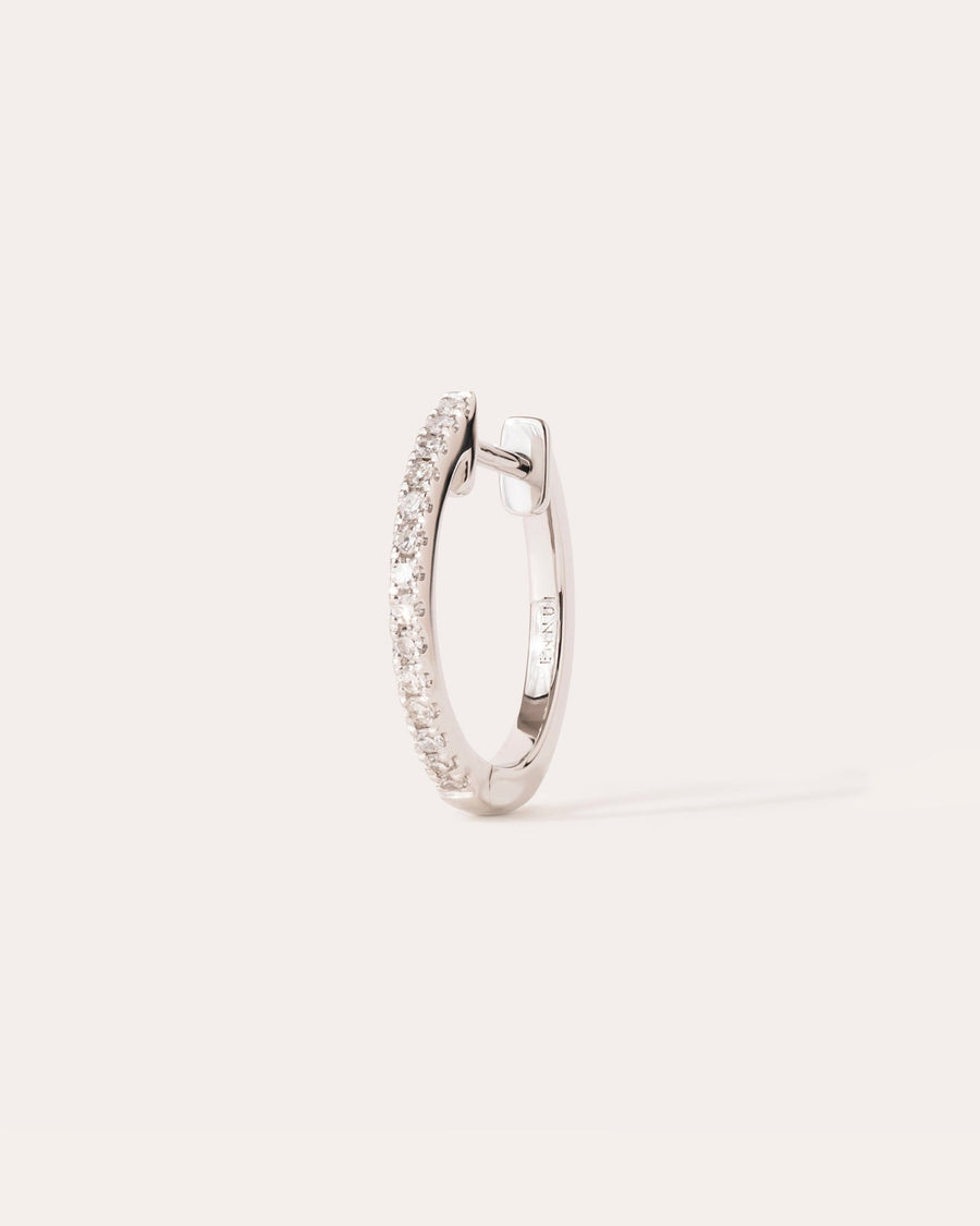Diamond hoop 14mm in 14k white gold, set with a natural diamond.