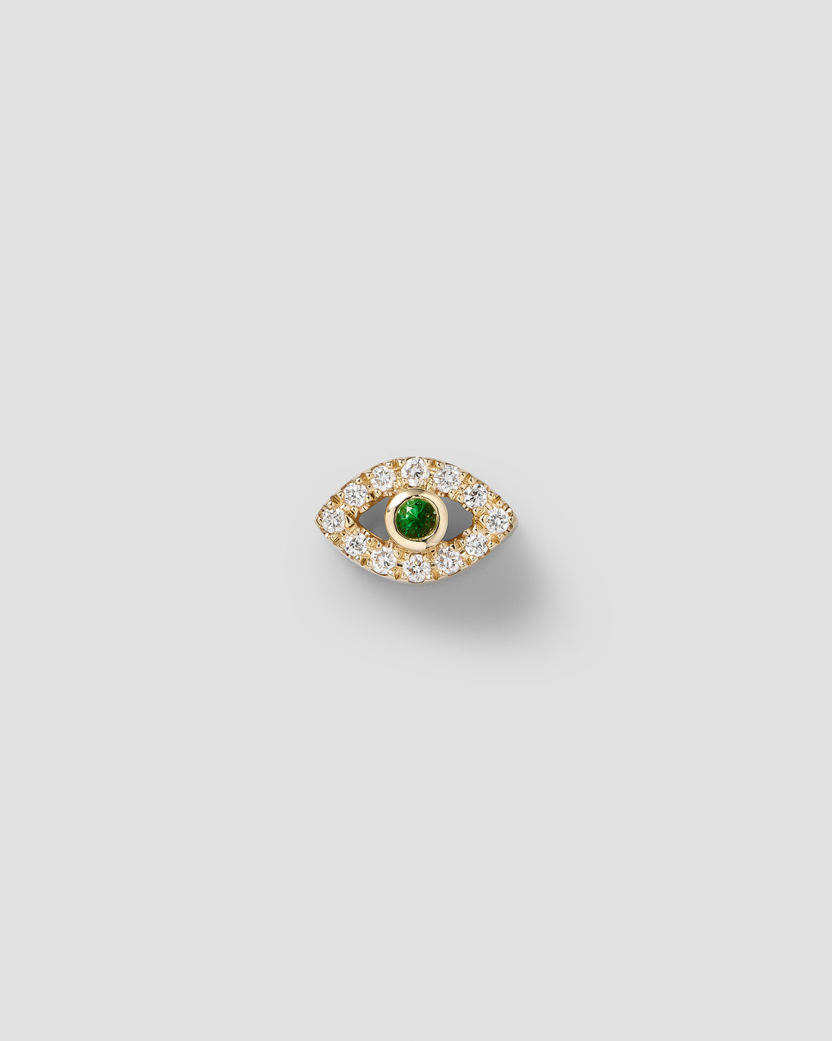 Eirene eye symbol charm in 14k yellow gold, set with a lab-grown white diamond.