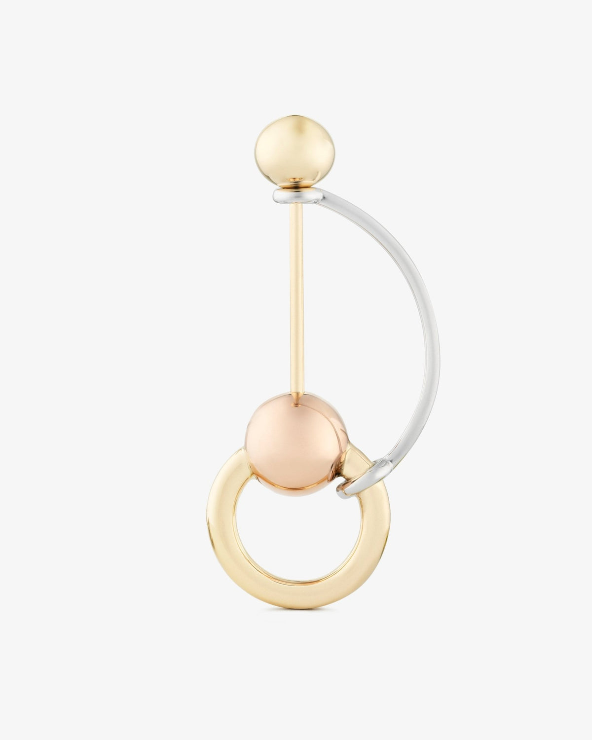 Arch ear pin in 14k yellow gold, detail view.