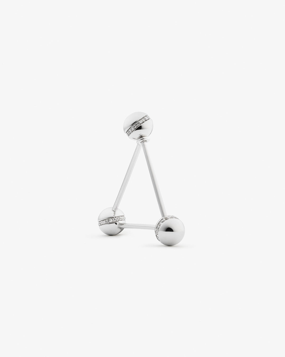 Triangle ear pin in 14k white gold, detail view.